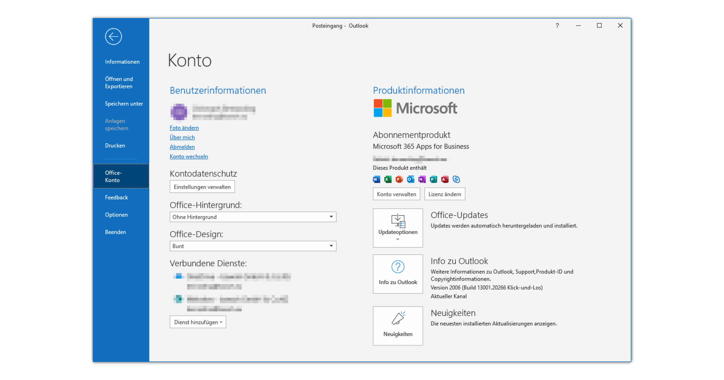 Microsoft 365 Apps for Business in Outlook als Unterschied Office 365 und 2019