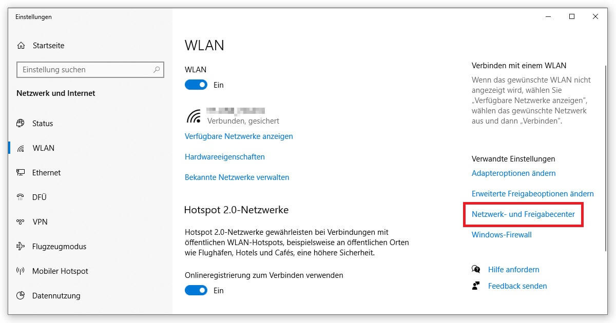 Einstellungen aufrufen und WLAN Passwort auslesen