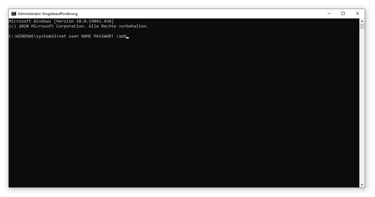 In Windows 10 Benutzer anlegen mittels CMD