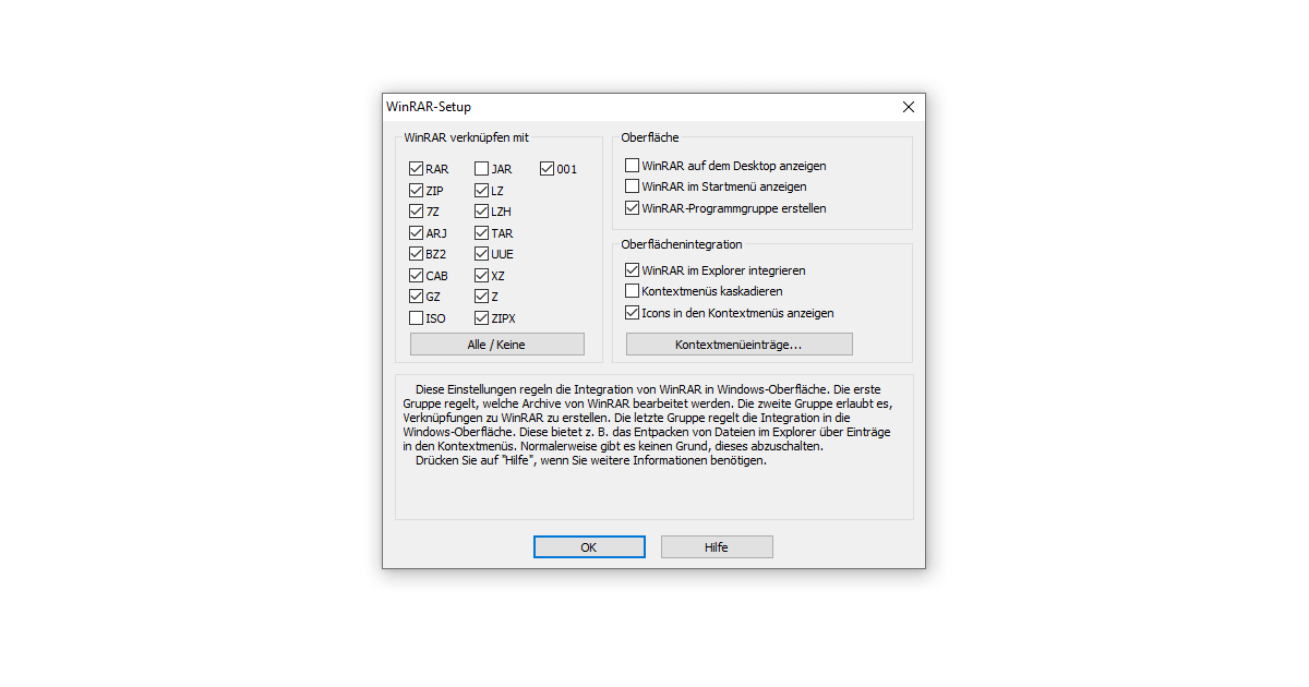 Deine Standardauswahl nach dem WinRAR Download