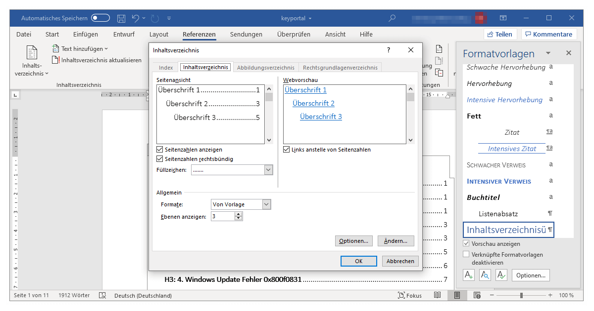 Ein automatisches Inhaltsverzeichnis in Word anlegen und aktualisieren