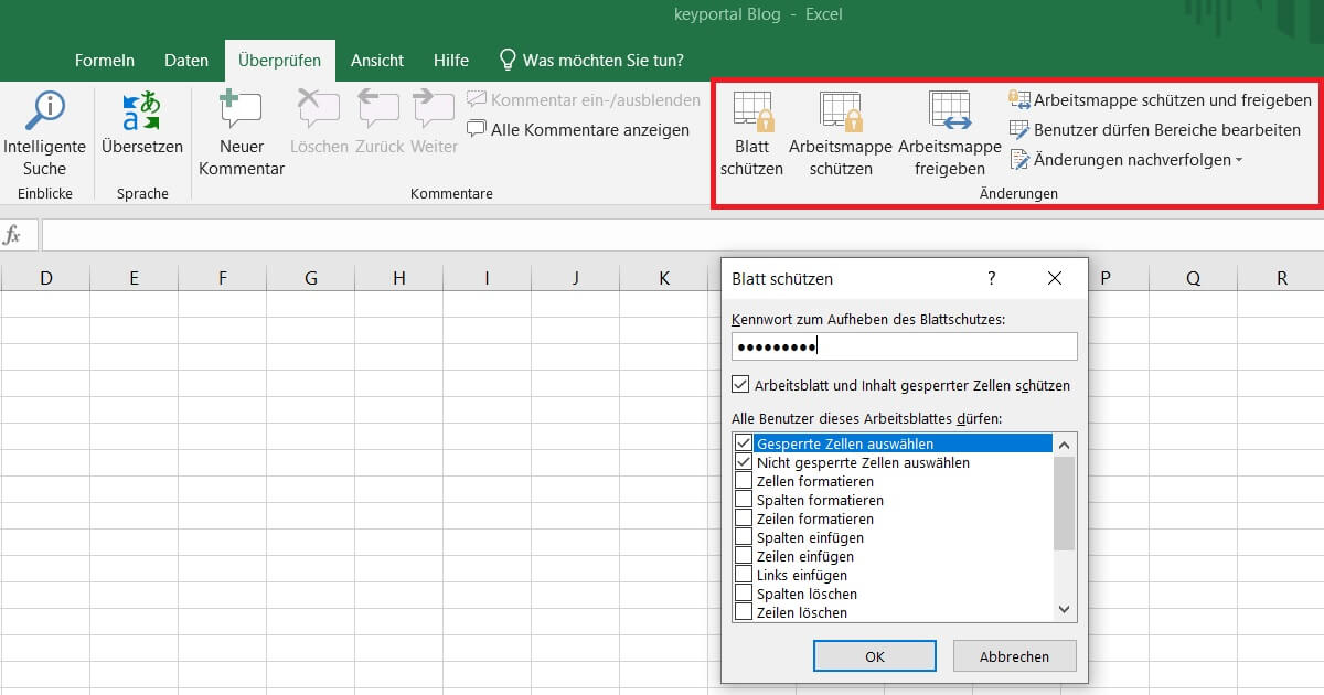 Bei Excel den Blattschutz aufheben und das Passwort entfernen