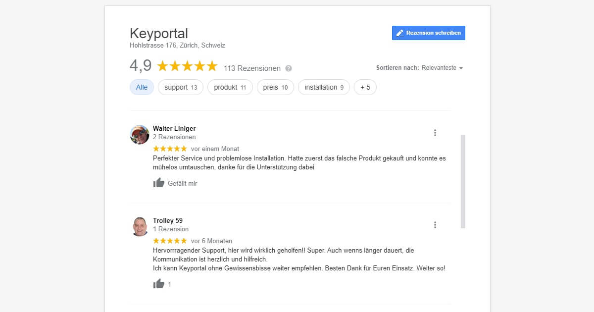 Hier kannst du jede keyportal Bewertung nachvollziehen