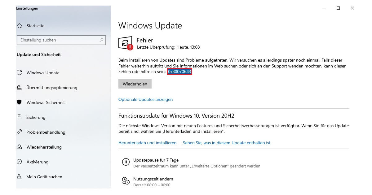 2018-11 Update für Windows 10 Version 1803 für x64-basierte Systeme (KB4023057) – Fehler 0x80070643