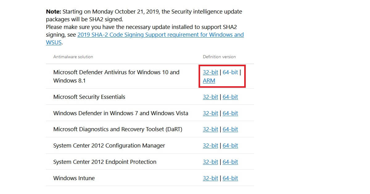 Der neuste Windows Defender für Version KB4023057