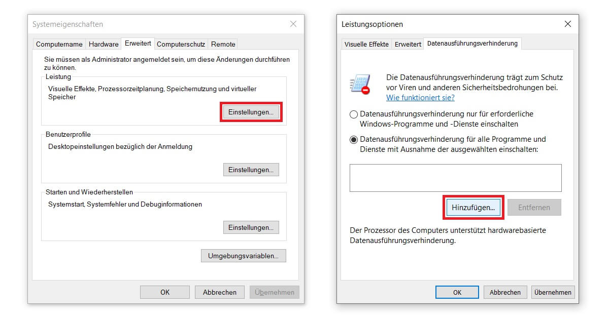 Über die Systemeigenschaften Fehlercode 0xc0000005 beheben